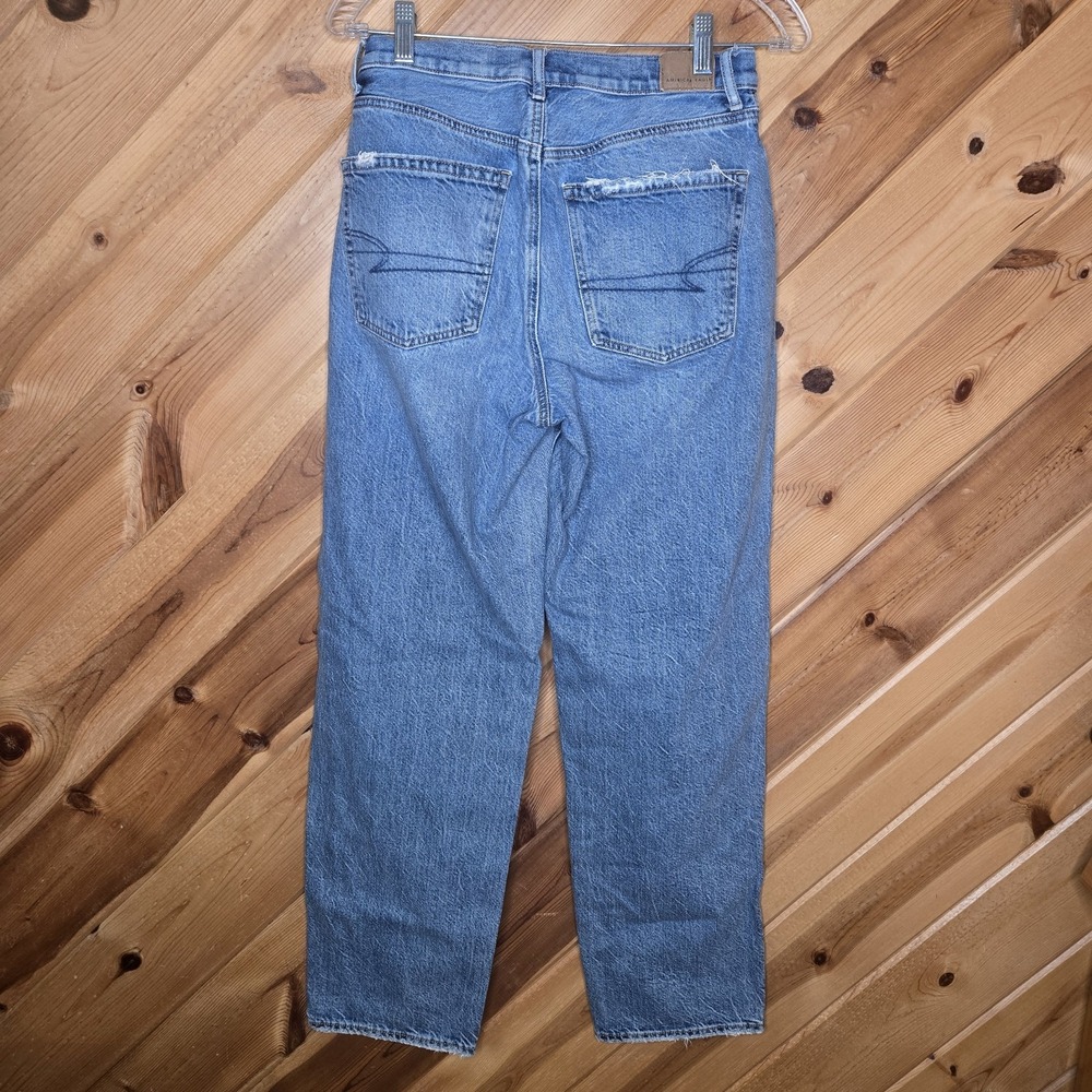 American Eagle Womens Blue Sz 6 Reg‎ Baggy Jean Straight Leg Crossover Waist - Picture 4 of 7